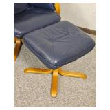 Vintage Scandinavian Design Blue Leather Recliner & Ottoman Vintage Scandinavian Design Blue Leather Recliner & Ottoman