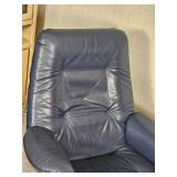 Vintage Scandinavian Design Blue Leather Recliner & Ottoman Vintage Scandinavian Design Blue Leather Recliner & Ottoman