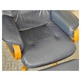 Vintage Scandinavian Design Blue Leather Recliner & Ottoman Vintage Scandinavian Design Blue Leather Recliner & Ottoman