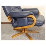 Vintage Scandinavian Design Blue Leather Recliner & Ottoman Vintage Scandinavian Design Blue Leather Recliner & Ottoman