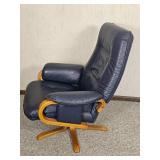 Vintage Scandinavian Design Blue Leather Recliner & Ottoman Vintage Scandinavian Design Blue Leather Recliner & Ottoman