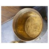 Vintage Hammered Brass Lions Head Jardinière Planters Pair Vintage Hammered Brass Lions Head Jardinière Planters Pair