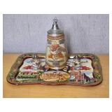 Cool Budweiser Bicentennial Commemorative Beer Stein and Tray Set - (4) Cool Budweiser Bicentennial Commemorative Beer Stein and Tray Set - (4)