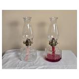 Charming Vintage Cut Glass Oil Lamp Pair Charming Vintage Cut Glass Oil Lamp Pair