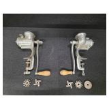 Russwin and a Universal cast iron vintage hand-crank meat grinders