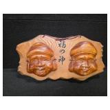 Japanese wood-carved lucky god wall art