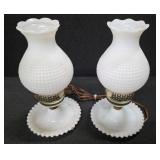 MCM / Vintage Boudoir Milk Glass Hobnail Lamps
