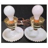 MCM / Vintage Boudoir Milk Glass Hobnail Lamps