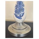 Pair of Vintage Blue and White Ceramic Candle Holders