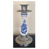 Pair of Vintage Blue and White Ceramic Candle Holders