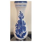 Pair of Vintage Blue and White Ceramic Candle Holders