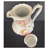 Fancy Vintage Coffee / Teapot with Three Cups and Saucers