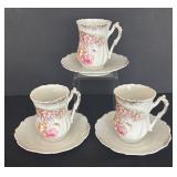 Fancy Vintage Coffee / Teapot with Three Cups and Saucers