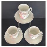 Fancy Vintage Coffee / Teapot with Three Cups and Saucers
