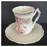 Fancy Vintage Coffee / Teapot with Three Cups and Saucers