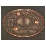 Vintage Tiffin Glass Shaggy Rose Pink Depression Glass Cake Plate