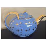 Vintage Periwinkle and Gold Atomic Teapot by Hall