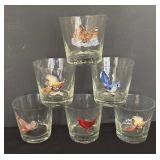 Set of Six Vintage Ned Smith Waterfowl Lowball Glasses