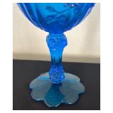 Vintage Fenton Colonial Blue Cabbage Rose Compote