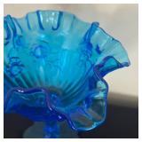 Vintage Fenton Colonial Blue Cabbage Rose Compote