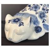 Blue and White Sleeping Cat Decor with Hand Painted Design