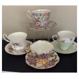Four Fancy Teacups with Saucers by Royal Standard, Rosina, Royal Albert and More