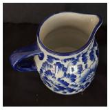 Beautiful Blue and White Creamer Pitcher and Trinket Dish