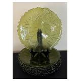 Set of Eight Vintage Indiana Glass Company Avacado Green Pebble Leaf Plates