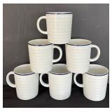 Set of Six Crate & Barrel Roulette Blue Band Mugs