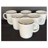Set of Six Crate & Barrel Roulette Blue Band Mugs
