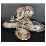 Sensational Silver Plated Platter, Casserole Dishes, and Gravy Boat