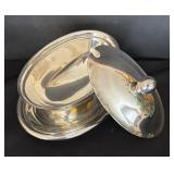 Sensational Silver Plated Platter, Casserole Dishes, and Gravy Boat