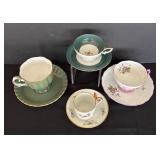 Fancy Teacups and Demitasse Teacups with Saucers by Crown Staffordshire, Limoges of France, Eschenbach and Rosina