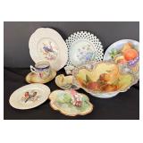 Variety of Vintage Bird, Floral, Fruit Motif Plates, Demitasse Cups and Bowls by Royal Cauldon, Limoges of France, MZ of Bavaria, Ucagco and More
