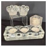 Three Crystal and Clear Glass Candle Holders