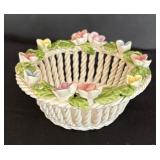 Lovely Floral Accented Porcelain Basket Dish by Levante
