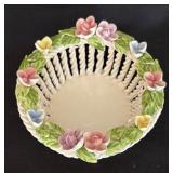 Lovely Floral Accented Porcelain Basket Dish by Levante