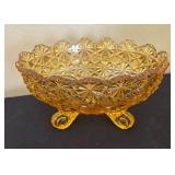 Fenton Amber Glass Daisy and Button Dish with Two Amber Glass Candle Holders