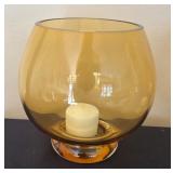 Fenton Amber Glass Daisy and Button Dish with Two Amber Glass Candle Holders