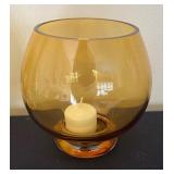 Fenton Amber Glass Daisy and Button Dish with Two Amber Glass Candle Holders