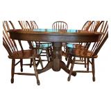 Vintage Trestle Table with Eight Chairs