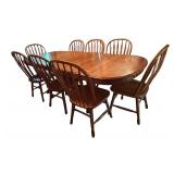 Vintage Trestle Table with Eight Chairs