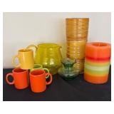 Vibrant Candle Holder / Vase, Candle, Petite Mugs, Yellow Glass Pitcher and More!