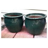 Pair of Ceramic Forest Green Planter Pots