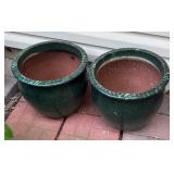 Pair of Ceramic Forest Green Planter Pots