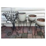 Pretty Metal Plant Stands and Three Plant Pots