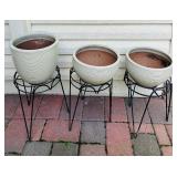 Pretty Metal Plant Stands and Three Plant Pots
