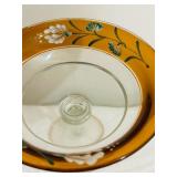 Pretty Petite Hand Painted Footed Dish / Vintage Hand Painted Glass Compote