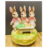 Vintage Schmid Beatrix Potter Music Box Featuring Flopsy, Mopsy, and Cottontail