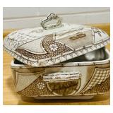Vintage Brown Transfer-ware Covered Dish by C.W. Turner & Sons